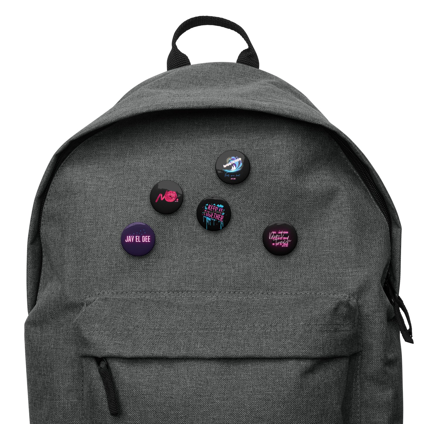 Set of Jay El Dee pin buttons