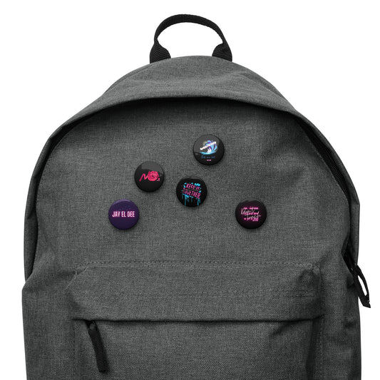 Set of Jay El Dee pin buttons